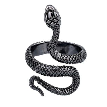 Imagem de Anel Preto Prateado Cobra Ajustável Serpente Snake Punk Rock