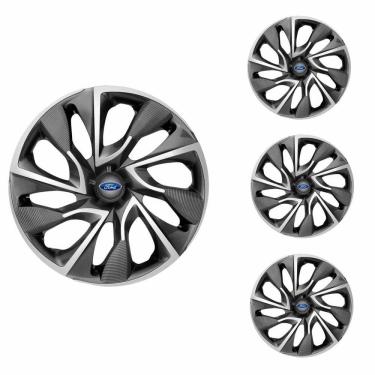 Imagem de Jogo Calota Aro 14 DS4 Sport Cup Elitte Grafite Prata + Emblema Resinado Ford (Fiesta Ka Ecosport Focus)