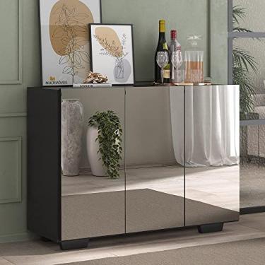 Imagem de Aparador Buffet 3 Portas com Espelho e Pés Quadrados Vegas Multimóveis Mp1014 Preto