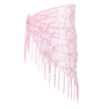 Imagem de Tachiuwa Cachecol Dança Do Ventre Triângulo Lantejoulas Envoltório Da cinturo Corrente Da cinturo Roupa de Dança, Cor de rosa, como descrito