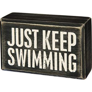 Imagem de Primitives by Kathy Placa de caixa clássica, 10 x 6 cm, Just Keep Swimming