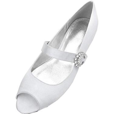 Imagem de A shoe store Vestido de noiva feminino Mary Jane sem salto peep toe pump, Champanhe, 11