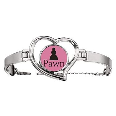 Imagem de Bracelete de aço com joias de coração e jogo de xadrez com palavras pretas, Medium, Metal