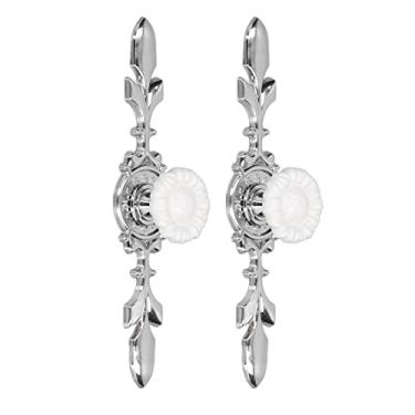 Imagem de Puxadores de gaveta, puxadores de armário Cerâmica Branco Pastoral Estilo Universal 2 Conjunto Fácil Instalação Moderno para banheiro(Girassol 1088D)