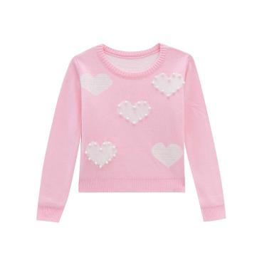 Imagem de Blusa tricot infanti com corações E perolas rosa