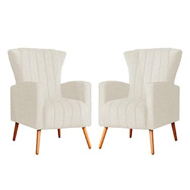 Imagem de Kit 02 Poltronas Decorativa Melinda Pés Palitos Linho Cores - DS Estofados