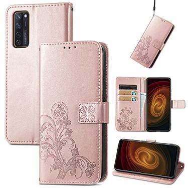 Imagem de YUNCHAO Caixa de telefone @#@Para ZTE AXON 20 5G Fecho de Quatro Folha Embossed Buckle Capa de Couro de Proteção de Telefone Móvel com cordão e Card Slot & Wallet & Function@#@ capa para celular