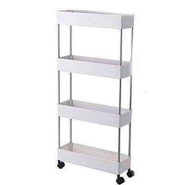 Imagem de Yajun Estante de torre de armazenamento deslizante fino prateleira de frutas vegetais para casa design de gancho de carrinho organizador de espaço estreito, estreito, 4 camadas