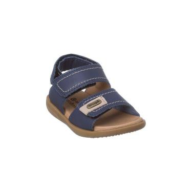 Imagem de Sandália Infantil Masculina Ortopé Autentica Couro Azul Marinho