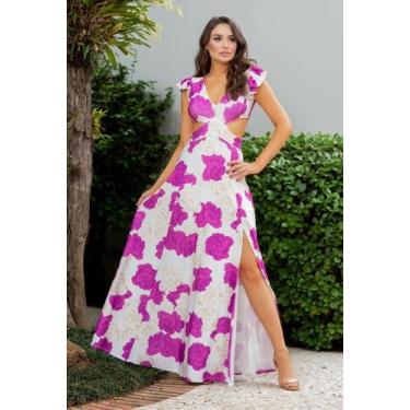 Vestido Longo Preto Estampado Floral Rodado com Botões Sob - Vestido  Feminino - Magazine Luiza