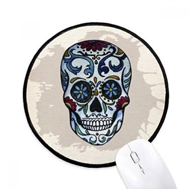 Imagem de Caveira cinza ilustração da cultura nacional do México mousepad desktop escritório tapete redondo para computador