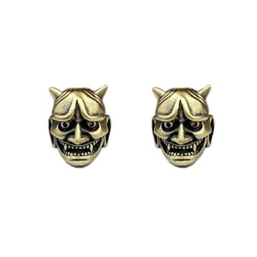 Imagem de 2 peças de máscara Hannya de latão contas de paracord, espaçador de miçangas bordadas, ferramenta para uso ao ar livre, acessórios de pingente EDC, fabricação de joias (bronze)