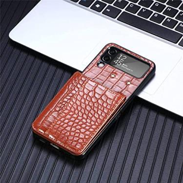 Imagem de Capa de telefone carteira com estampa de crocodilo para Samsung Galaxy Z Flip 4 Flip4 5G destacável porta-cartão de crédito bolso capa de couro, marrom, para Galaxy Z Flip4 5G