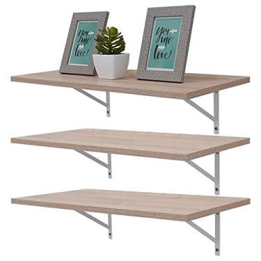 Imagem de Kit 3 Prateleiras 100 x 25cm Carvalho Com Mão Francesa