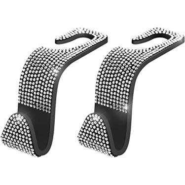 Imagem de Gancho de encosto de assento de carro de 2 peças, gancho de diamante piscante de diamante de água, instalação de encosto de cabeça universal, rack de armazenamento, acessórios de interior do carro (branco)