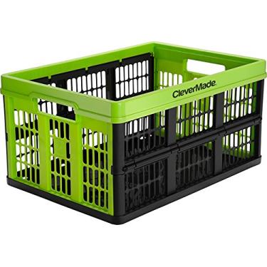 Imagem de CleverMade Caixa/recipiente de armazenamento dobrável de 45 litros CleverCrates : cesta/bolsa utilitária de parede ralada, verde kiwi