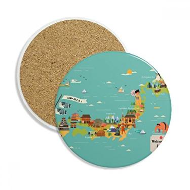 Imagem de Caneca de porta-copos tradicional com mapa da cultura japonesa, pedra absorvente de proteção de mesa