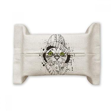 Imagem de Suéter branco cabeça de gato protege animais amantes de animais de estimação, capa de papel para lenços faciais saco de linho de algodão