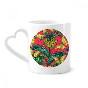 Imagem de Caneca de flor de flor com folha de borboleta rosa Caneca de café de cerâmica copo de coração de vidro