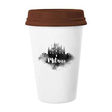 Imagem de Caneca de pintura de cidade com tinta de marco da Milano Italy, copo de cerâmica