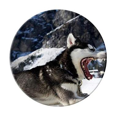 Imagem de Big Mouth Dog Snow Husky Placa decorativa de porcelana Salver Prato de jantar