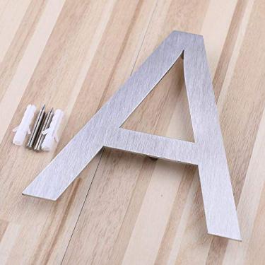 Imagem de Placa de casa flutuante 3D de 12,7 cm, número 0-9 letra ABCD, placa de porta de alfabeto digital de aço inoxidável, para hotéis, endereço ao ar livre, placa de correio, prata, método de parafuso, antiferrugem, durável