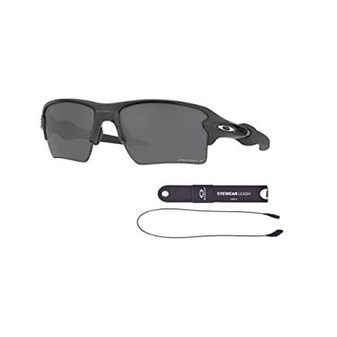 Imagem de Oakley OO9188 Flak 9188F8 59MM Steel/Prizm Black Polarized Rectangle Sunglasses for Men + BUNDLE with Oakley Accessory Leash Kit