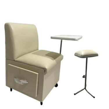 Imagem de Kit Cadeira Para Manicure Ciranda Bege + Apoio De Pé - Big Chair