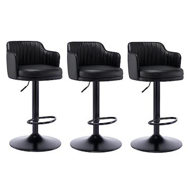 Imagem de Kit 3 Banquetas Alta Bancada Bar Balcão Banquetas Bar Giratória Estofada em Couro Cozinha Bar Balcão Area Gourmet Bistrô (Color : Black)