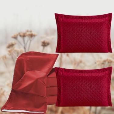 Imagem de Kit De Fronha Travesseiro Corpo E Porta Travesseiro 3 Peças Vermelho -