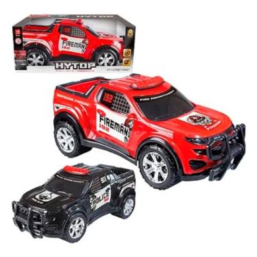 Imagem de Caminhonete Bombeiro Policia Miniatura Picapes Vermelho Carrinho Realista Carro Colecionável Brinquedo Plástico Personagem Resgate PROPIUS (Vermelho)