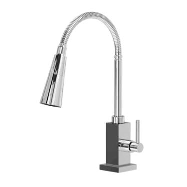 Imagem de Torneira Cozinha Flexível Quadrada Bancada Jato Duplo Cone Cromado Mesa