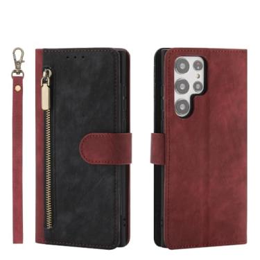 Imagem de Capa de cartões de couro carteira com zíper para Samsung Galaxy M54 A54 A14 A53 A73 A52S A72 S23 Ultra S21 FE S22 Plus Capa de bolsa, vermelha, para Samsung S23