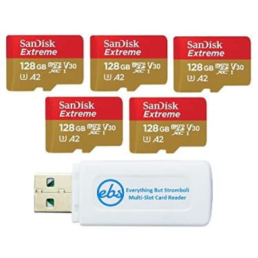 Imagem de Cartão de Memória SanDisk 128GB Extreme MicroSD (Pacote com 5) para DJI FPV Drone (SDSQXAA-128G-GN6MN) Classe 10 4K V30 UHS-I U3 A2 SDXC (Pacote com Leitor de Cartão SD)