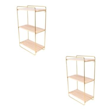 Imagem de HOMSFOU 2 Pçs Prateleira De Armazenamento Rack De Armazenamento Em Forma De Rack De Armazenamento De Três Camadas Prateleira De Parede Pendurado Ferro Forjado Alienígena Bambu