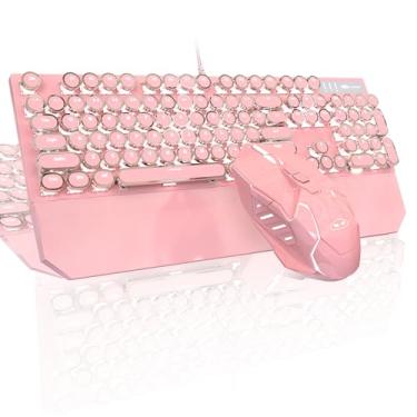 Imagem de Combo de teclado e mouse para jogos mecânicos de máquina de escrever, teclas redondas punk retrô, RGB e arco-íris retroiluminado, teclado com fio para jogos e escritório, para laptop, PC