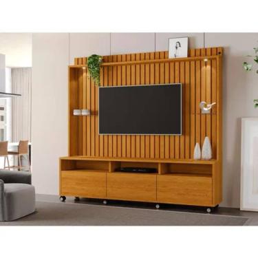Imagem de Estante Home Ripado Absoluto Para Tv Até 65 Polegadas -2 Portas e Nicho com Leds -Rodiz...