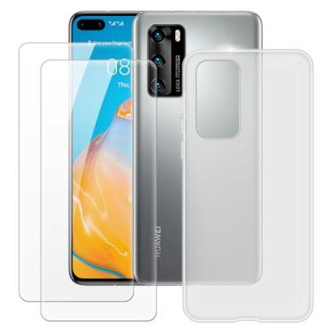 Imagem de MILEGOO Capa para Huawei P40 + 2 peças protetoras de tela de vidro temperado, capa de TPU de silicone macio à prova de choque para Huawei P40 4G (6,1 polegadas), branca