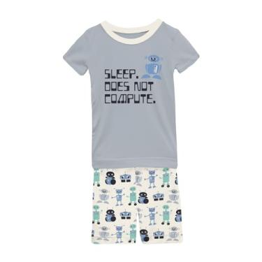 Imagem de KicKee Conjunto de pijama gráfico de manga curta com shorts, camiseta com shorts combinando, conjunto de pijamas para bebês e crianças, Robôs naturais, 5 Anos