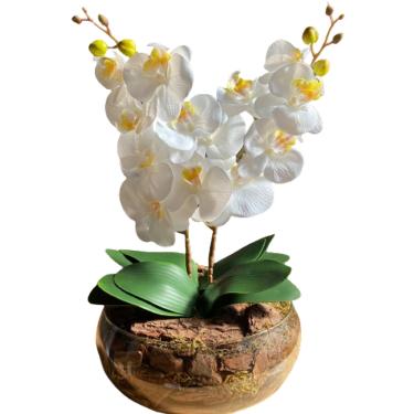 Imagem de Arranjo Centro de Mesa Vaso Grande 2 Orquídeas Branca Artificial