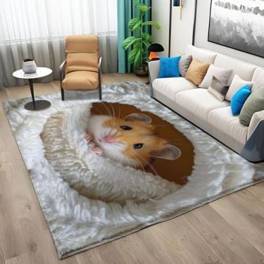 Imagem de Tapete de área de hamster com estampa de animal de desenho animado 5 x 3, tapete macio antiderrapante para sala de estar, tapete geométrico moderno lavável na máquina, tapete para sofá, cozinha, sala
