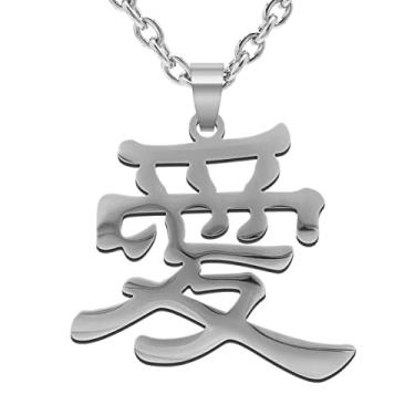 Imagem de Wchama Colar Love Kanji para homens e mulheres, colar japonês de aço inoxidável com pingente Gaara, Plástico, Sem Pedra Preciosa