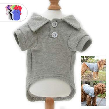 Imagem de lovelonglong Camisas polo básicas para cães de algodão premium, camisetas polo para cães grandes, médios e pequenos com coleira de dois botões, cor branca, cinza, PP