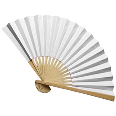 Imagem de YQHWLKJ Ventiladores de mão dobráveis estilo chinês, leque dobrável de mão, papel de bambu, leque dobrável, festas, presentes de casamento, decoração de casa