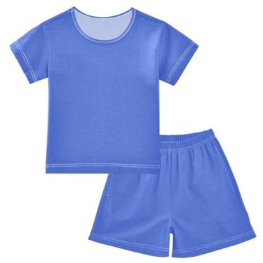 Imagem de CHIFIGNO Conjunto de duas peças para meninos e meninas, blusa de manga curta + conjunto de shorts, conjunto de roupas de verão fofas para crianças, Azul royal, 12 Anos