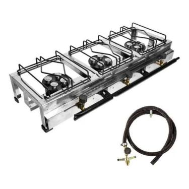 Imagem de Fogão lx inox 3 bocas mesa semi industrial alta pressão roa