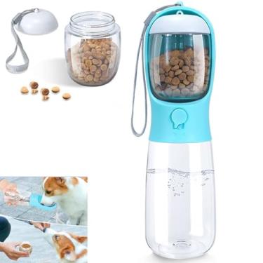 Imagem de SZYCD Garrafa de água para cães, pode ser lavada na lava-louças, dispensador portátil para animais de estimação, com recipiente de alimentos para cães, gatos e outros animais de estimação, adequado para caminhadas, viagens, caminhadas - 295 ml (azul)