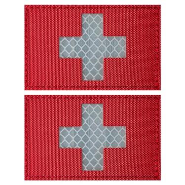 Imagem de ZESION 2 peças de adesivos medic reflexivos da cruz vermelha, cruz vermelha médica, gancho e laço para crachá de primeiros socorros para bolsa de trauma IFAK, EMT, EMS, bolsa EDC