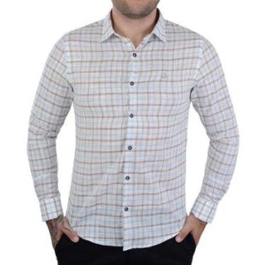 Imagem de Camisa Masculina Porto&Co ML Xadrez Slim Fit Branca - P110-Masculino