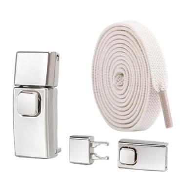 Imagem de Nenhum Laço Sapato Cadarços Imprensa Bloqueio Inserir Cadarços Fixos Sem Laços Elásticos Tênis Criança Adulto Cadarço Plano Para Sapato(Beige)